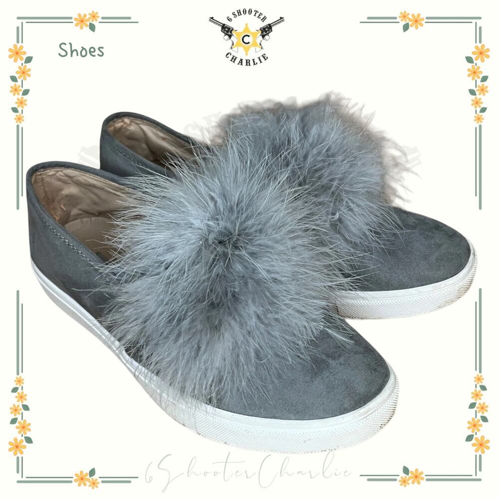Steve Madden Womens Emily Grey Feathers Round Toe Slip On Shoes Size 9 B
